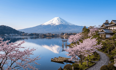 Monte Fuji com paisagem tradicional japonesa.