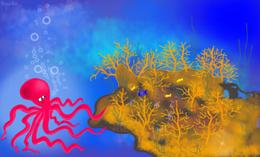 illustration pieuvre Takora récif corail conte enfant