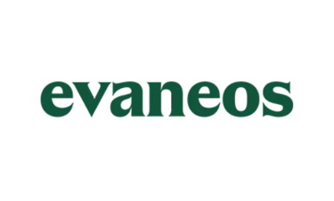 Evaneos travel agency logo in dark green serif font on a black background.