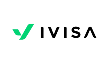 Green and black minimalist iVisa logo design on a solid black background.
