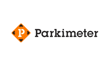 Parkimeter logo with an orange diamond icon and white letter P on a black background.