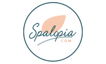 Spalopia.com logo featuring a leaf icon inside a blue circle on a black background.
