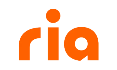 Official Ria Money Transfer logo featuring orange lowercase text on a solid black background.