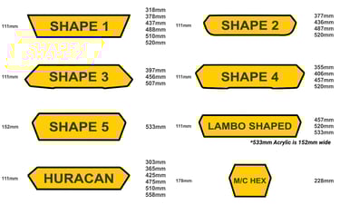 hex and lambo shaped blank number plates