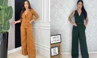 two women in jumpsuits and one in a green jumpsuit