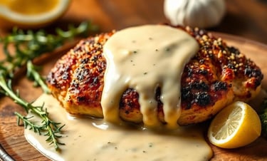 Parmesan Crusted Chicken with Creamy Garlic Sauce 