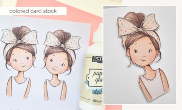 Printed cute girls on pink cardstock