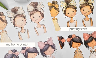 Two printed sheets with cute girls on them. One pale colors other more saturated