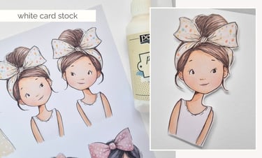 Printed cute girls on white cardstock