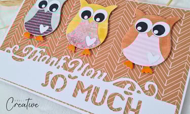 Handmade card with three cute owls