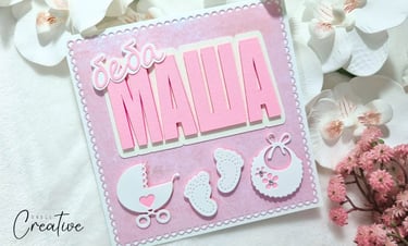 Handmade cardf for a newborn baby girl in pink colors