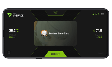 a smartphone screen showing a game space of game vortex