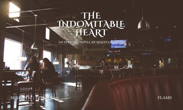 A photo of a dark cafe with the title the indomitable heart Witten