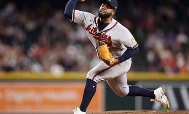 APRIL 02: Reynaldo López of the Atlanta Braves pitches against the Arizona Diamondbacks at Chase Field