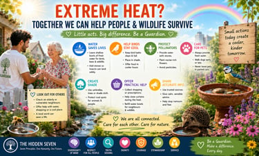 Extreme heat safety infographic with tips to help people, pets, birds, and wildlife stay cool.