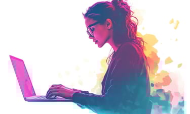 colourful image of a woman copywriting on a laptop