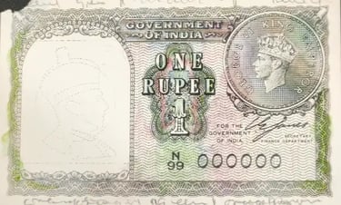 1 Rupee Banknote King George VI 1940 Color Essay