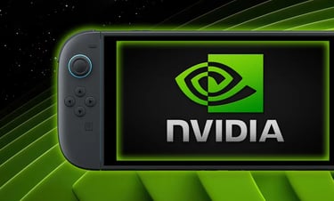 MUESTRA LA IMAGEN DE UNA NINTENDO SWITCH Y EN LA PANTALLA LAMARCA NVIDIA