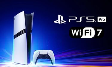 Consola PS5 Pro destacando su nueva tecnología WiFi 7 para descargas ultra rápidas, MBTECNIC.