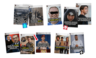 Collage van nieuwsberichten met inconsistente toepassing van censuur