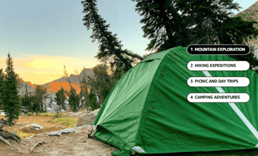 Green Clostnature tent by the mountains