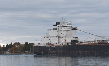 a close-up view of the superstructure of Great Lakes freighter American Mariner.