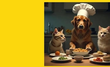 a dog and a cat are sitting at a table