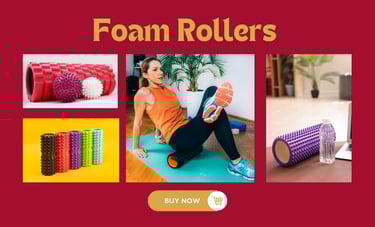 a woman in a yellow shirt and black pants with foam rollers