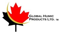 Global Humic Products Ltd. logo featuring a red and black maple leaf with a gold swoop.