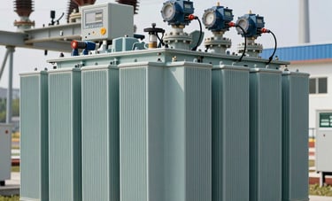 A sharp, detailed photograph of a large industrial transformer at a North American power site. Professional electrical testing equipment is connected to the unit, showing a focus on technical reliability and safety standards.