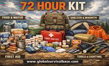 72 hour emergency kit with food water first aid shelter tools survival gear