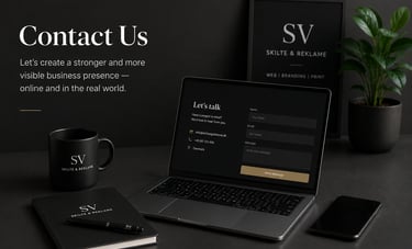 Modern contact page workspace for branding, website design and digital visibility services in Denmark.