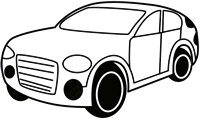 a car with a white background and a black and white outline of a car