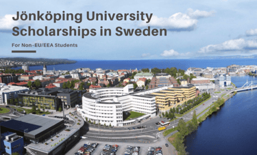 Aerial cityscape view near Jönköping University with a bridge and waterfront showcasing Sweden