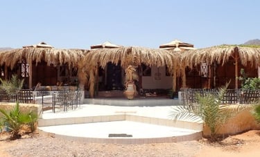 Beach restaurant with a thatched roof
