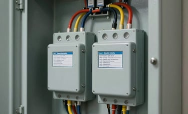 Close-up of a newly installed high-capacity electrical service panel with organized wiring. The photo reflects a modern North American utility room setting with professional craftsmanship.