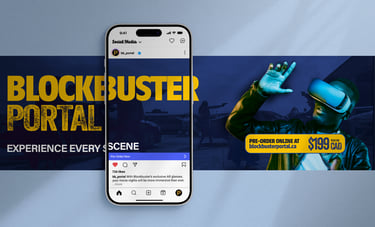 instagram campaign mockup man with ar glasses on right call to action to preorder below his face