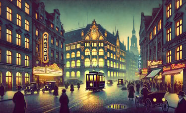 llustration von Berlin in den 1920er Jahren zur Atmosphäre von Der nasse Fisch