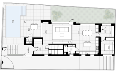 Plano arquitectónico de la Casa Cíes, una vivienda unifamiliar de alta calidad en Cáceres.