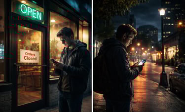 dispensary near me open now showing storefront lights on but orders closed at night