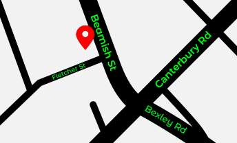 Map pin on the corner of Beamish Street and Fletcher Street, Campsie.