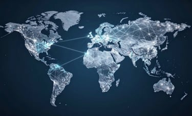 Global network map representing international business expansion and market growth opportunities