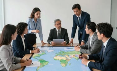 Business professionals collaborating on strategy and execution for market growth