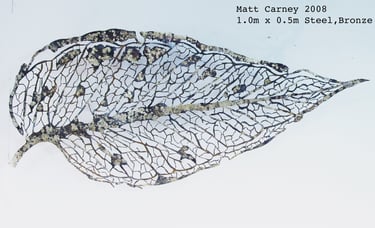 steel sculpture of a skeleton leaf