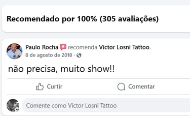 Avaliações positivas de clientes sobre tatuagens feitas por Victor Losni