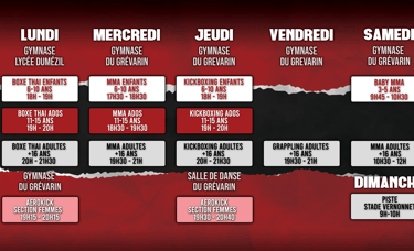 Planning boxe MMA 2025 2026
