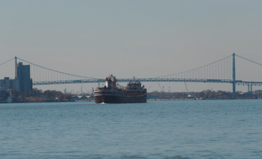 Classic freighter Wilfred Sykes approaching the Ambassador Bridge.