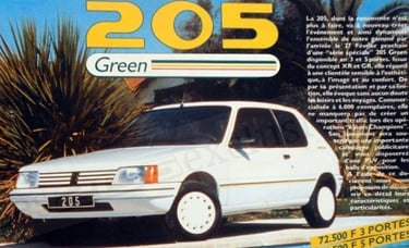 brochure PERFORMANCES Peugeot 205 Green