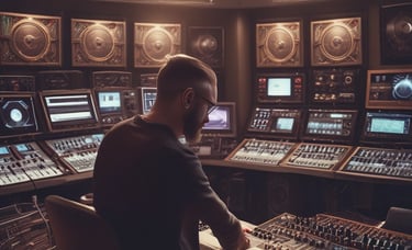 Artistic display of album covers and handcrafted merchandise with warm gold and desert-inspired tones.