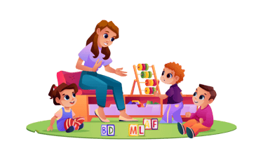 a teacher sitting on a bench with a child